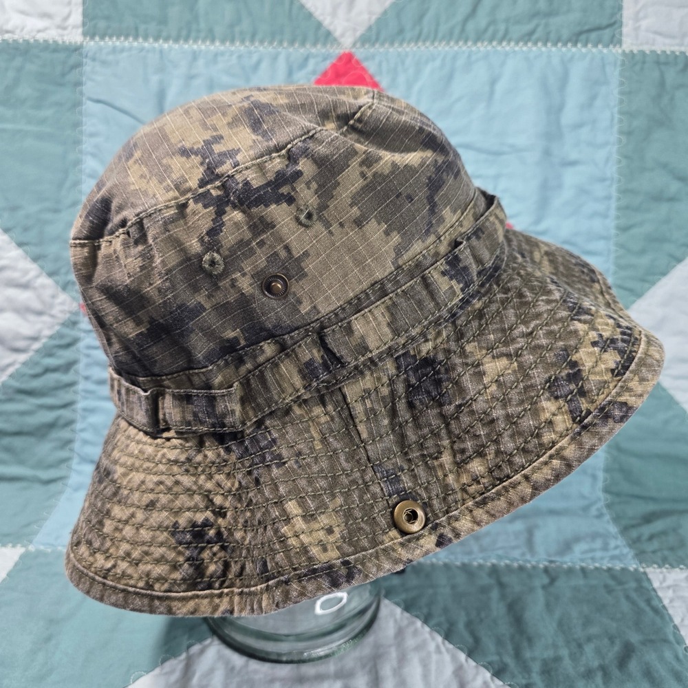 Ripstop Fabric Boonie Hat Mens L/XL Green Digital Camo Adjustable Chin Strap
